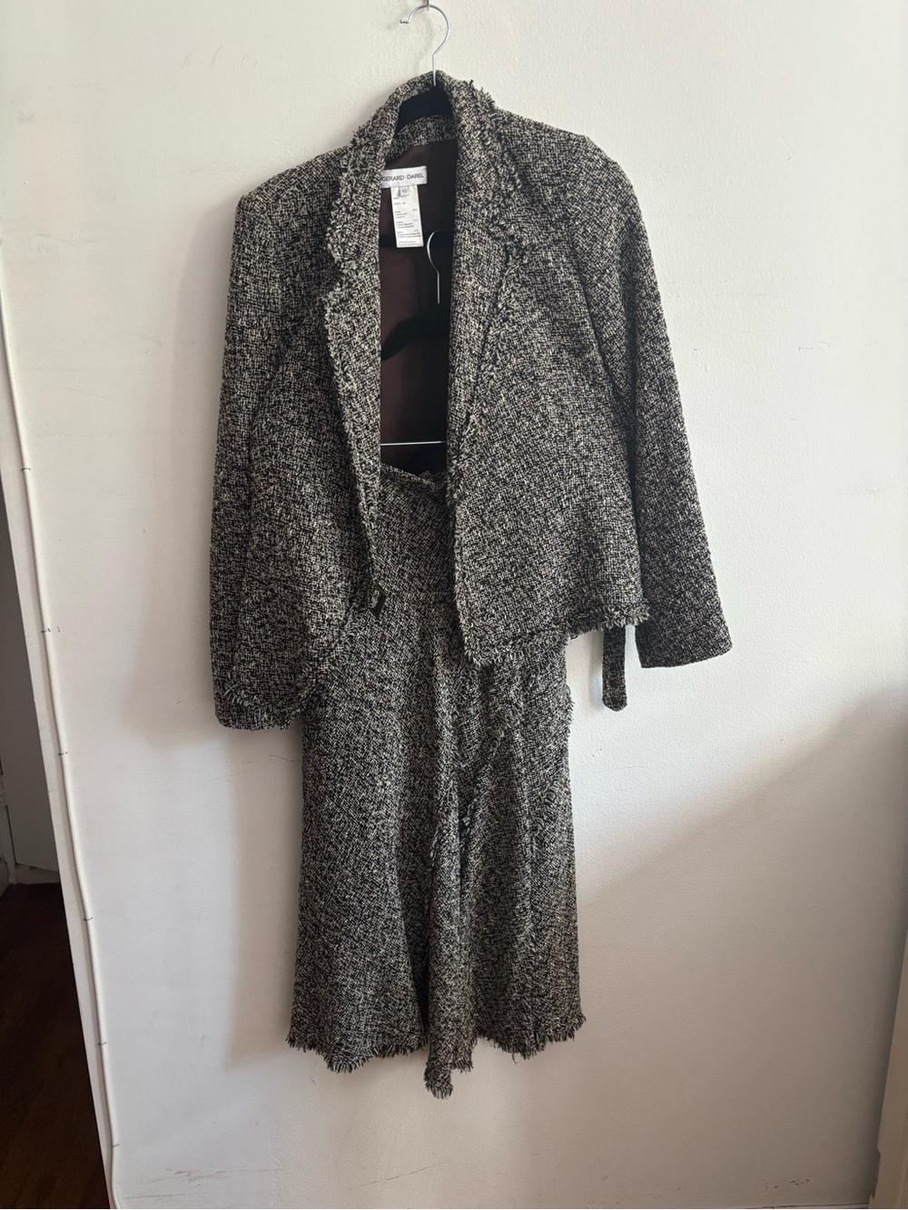 Gerard Darel black & gray tweed jacket and skirt wool set